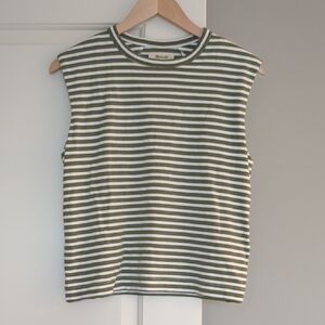 Madewell Green and White Striped Muscle Tee